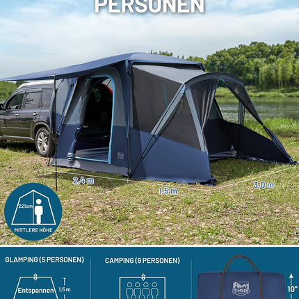 Timber Ridge Rear Tent Car 5 People with Awning Car Tent Tailgate | 397 cm x 305 cm x 220 cm 3000 mm waterproof camping tent SUV with awning for caravan family travel