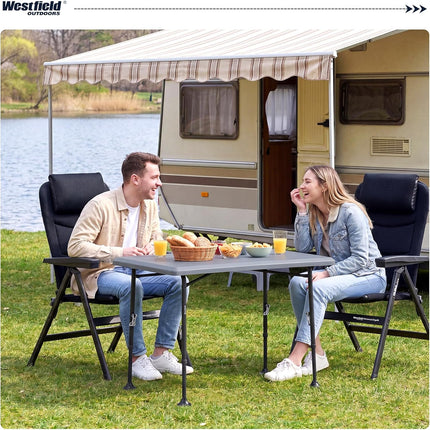 Westfield Outdoors Resino, Folding Camping Table, Height Adjustable, Folding Table, 100 x 68 cm, for 4-6 People, Robust ABS Table Top, Waterproof and Stable, for Camping, Garden, Picnic, Grey