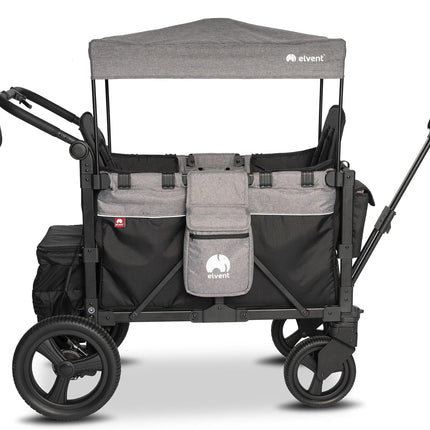 elvent® FlexProfessional 2 Handcarts, TÜV-Certified, Foldable Hand Trolley with Roof, 5-Point Harness, Parking Brake, 100 kg, Nursery & Day Care (Grey)