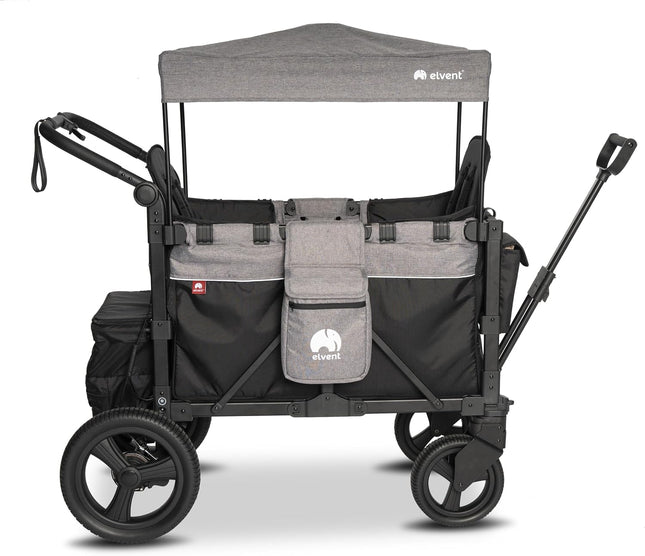 elvent® FlexProfessional 2 Handcarts, TÜV-Certified, Foldable Hand Trolley with Roof, 5-Point Harness, Parking Brake, 100 kg, Nursery & Day Care (Grey)