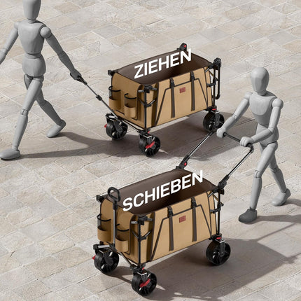 EVER ADVANCED XXL Handcart Foldable 225 L up to 150 kg with Brake Roof Hand Trolley Push & Pull Foldable Beach Trolley 20 x 8 cm Wide Wheels Folding Trolley for Camping Beach Shopping Animal Brown
