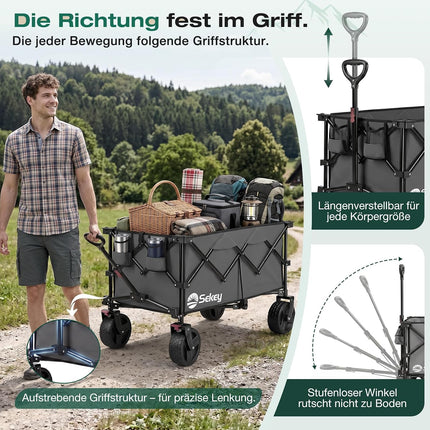 Sekey XXL Plus 4011 Handcart Foldable 200 L 200 kg All-Terrain Tyres | Folding handcart extra wide wheels with brake hand cart, patented 4-way instant assembly transport trolley, anthracite