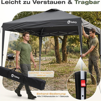 Sekey Pop Up Gazebo Waterproof Stable Winterproof with Side Walls, Folding Gazebo 3 x 3 m, Camping Gazebo Foldable Party Tent with Ventilation, Designer Series 3 x 3 (Grey, 3 x 3 with Side Walls)