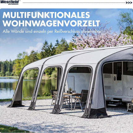 Westfield Outdoors Ceres 7 Inflatable Awning for Caravans, Height 235-260 cm, W 510 x D 250 cm, 3000 mm Hydrostatic Head, UV & Wind Resistant, Removable Walls, One-Point Inflation System, Includes Air