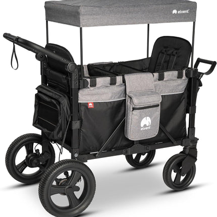 elvent® FlexProfessional 2 Handcarts, TÜV-Certified, Foldable Hand Trolley with Roof, 5-Point Harness, Parking Brake, 100 kg, Nursery & Day Care (Grey)