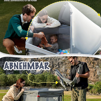 EVER ADVANCED Playpen Baby Foldable with Mattress Playpen Baby with Parasol, Safe Travel Run for Toddlers Indoor and Outdoor Use, Staibiler Children's Playpen 6 Square Playpen