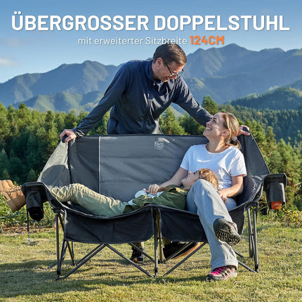 TIMBER RIDGE Folding Camping Chair for 2 People 320 kg Load Capacity Folding Sofa | Folding Chair XXL 2 Seater Camping Sofa with Drink Holders and Side Pocket High Back Chair for Outdoor Camping Balcony Garden