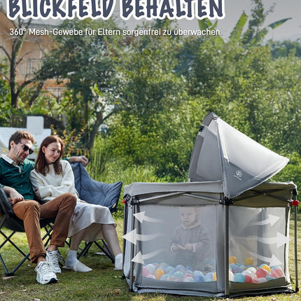 EVER ADVANCED Playpen Baby Foldable with Mattress Playpen Baby with Parasol, Safe Travel Run for Toddlers Indoor and Outdoor Use, Staibiler Children's Playpen 6 Square Playpen