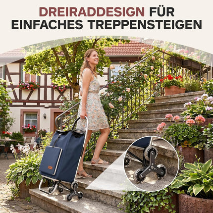 Sekey Shopping Trolley Stair Climber Foldable XXL Shopping Bag with Cooling Compartment, Lightweight Aluminium Frame, 3+3 Wheels for Stairs, Foldable Shopping Trolley Suitable for Seniors Stairs in